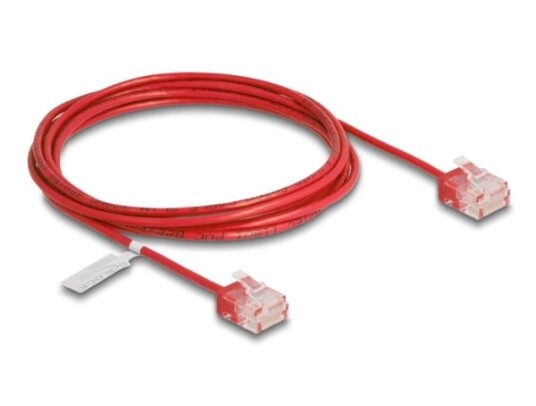 Delock Rj45 Nettverkskabel Cat.6 Utp Ultra Slim 2 M Rød Med Korte Plugger