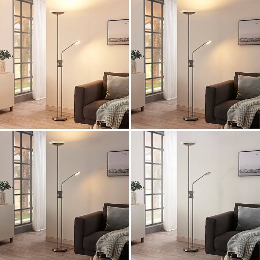 Lindby LED-uplight Jonne med lesearm, dimbar, rund