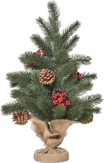Northio Juletre 50 Cm Med 4 Røde Bær Og Kongler Kunstgran 55 Greiner Stabil Slitesterk Base Pe Sement Burlap Ø28 X Northio Juletre 50 Cm Med 4 Røde Bær Og Kongler Kunstgran 55 Greiner Stabil Slitesterk Base Pe Sement Burlap Ø28 X