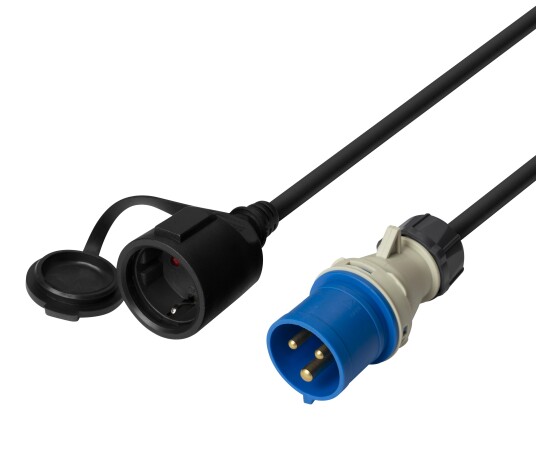 Deltaco 1-fas 16A CEE-Schuko Adapterkabel 1m Svart