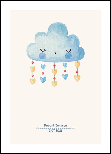 Blue Watercolor Cloud Personalized Baby Boy Plakat Plakat / 21x30cm