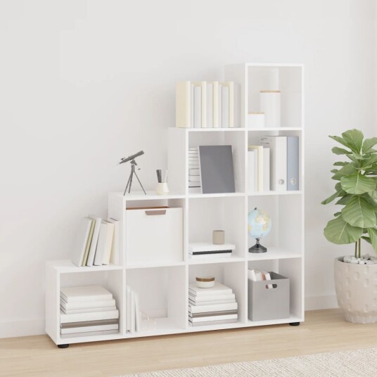 vidaXL Bokhylle h?yglans hvit 142 cm konstruert tre
