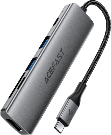 Acefast J18 6-i-1 USB-C Hub HDMI 4K 60Hz PD 90W Grå