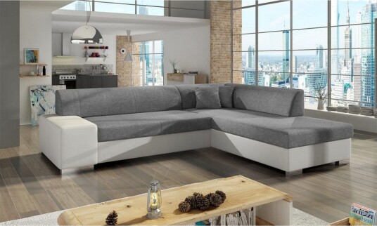 Seksjonssofa Eltap Porto 278x217x74 cm Sawana 21 Soft 17 Grå Hvit Høyre
