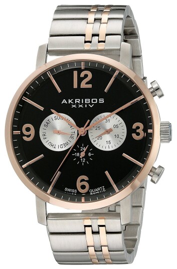 Akribos XXIV Herreklokke AK782TTR Multi Function Sort/Rose gulltonet