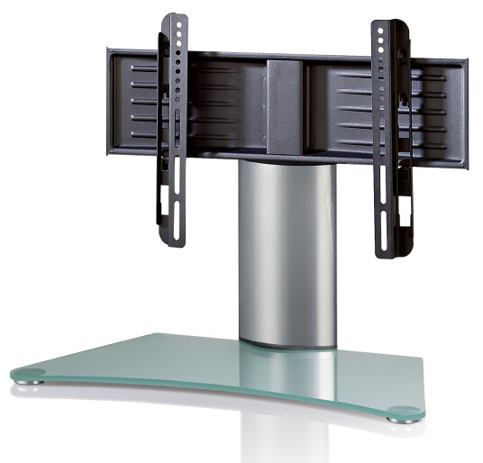 Windoxa Mini gulvstativ til TV med glassfot sølvfarget, matt glass.