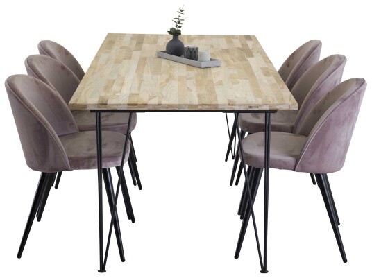 Venture Design Bali & Velvet spisegruppe Natur/svart 6 st stoler & bord 200 x 90 cm