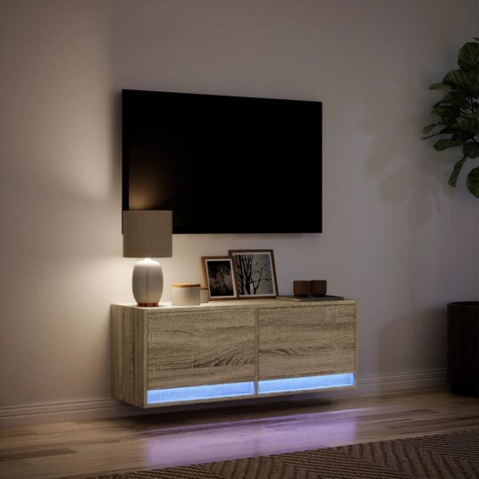 Vegghengt TV-benk med LED sonoma eik 100x31x35 cm 852364 Vegghengt TV-benk med LED sonoma eik 100x31x35 cm 852364