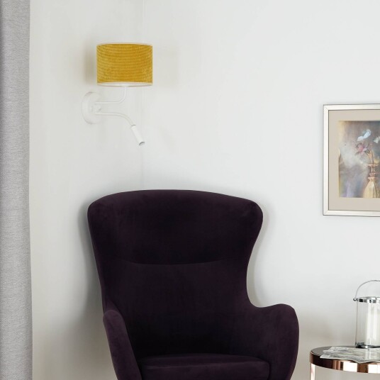Duolla Vegglampe ledning hvit/sennepsgul leselampe