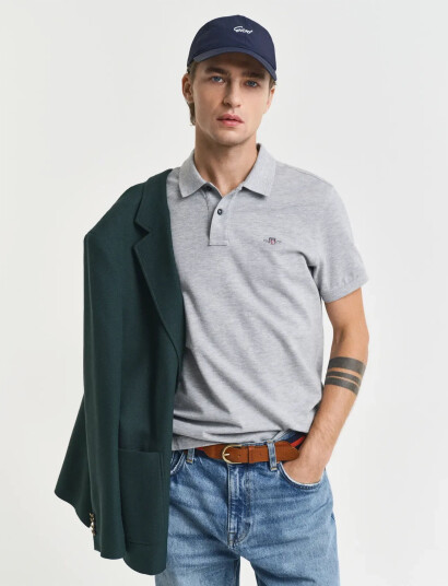 GANT Slim Shield Ss Pique Polo - Grey - XXL