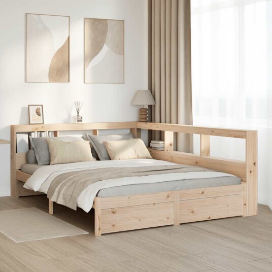 Seng med bokhylle uten madrass 150x200 cm heltre furu