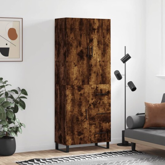 Highboard røkt eik 69,5x34x180 cm konstruert tre Highboard røkt eik 69,5x34x180 cm konstruert tre