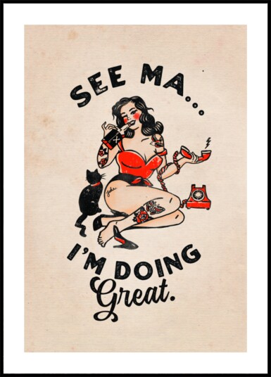 See Ma Poster Funny Vintage Pinup Girl & Cat Plakat / 30x40