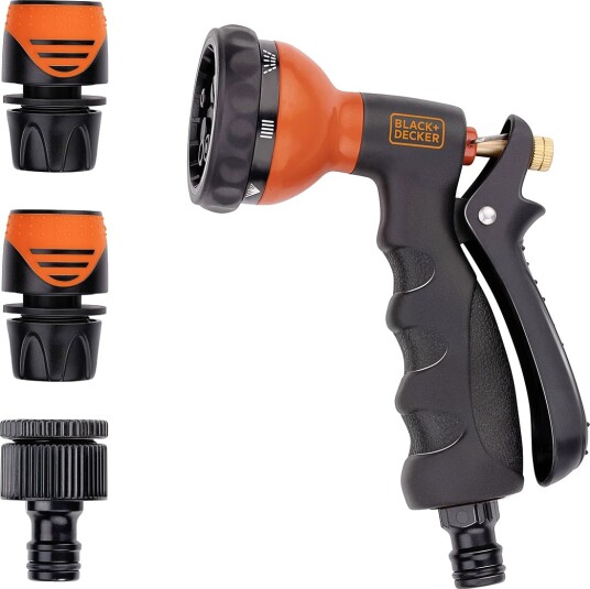 BLACK+DECKER Deluxe vanningssett med hagespr??yte 7 str??lem??nstre 1/2 + 3/4" tilkobling