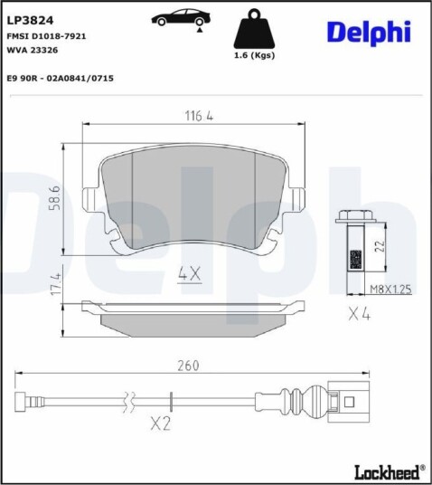 DELPHI LP3824 Bremseklosser DELPHI LP3824 Bremseklosser