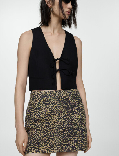 Mango Leopard-Print Denim Mini-Skirt - Brown - XS