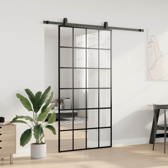 vidaXL Skyvedør med monteringssett svart 102x205 cm ESG-glass