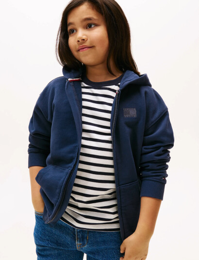 Tommy Hilfiger Tonal Flag Emb Zip Hoodie Navy 128 Tommy Hilfiger Tonal Flag Emb Zip Hoodie Navy 128