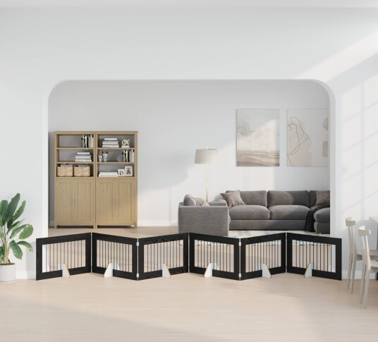 Vidaxl Foldbar Hundegitter Med Stativer 6 Stk. Svart Eik 602 cm