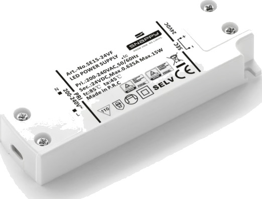 Snappy Snappy 15W / 24V DC strømforsyning 0,625A IP20 innendørs Snappy Snappy 15W / 24V DC strømforsyning 0,625A IP20 innendørs
