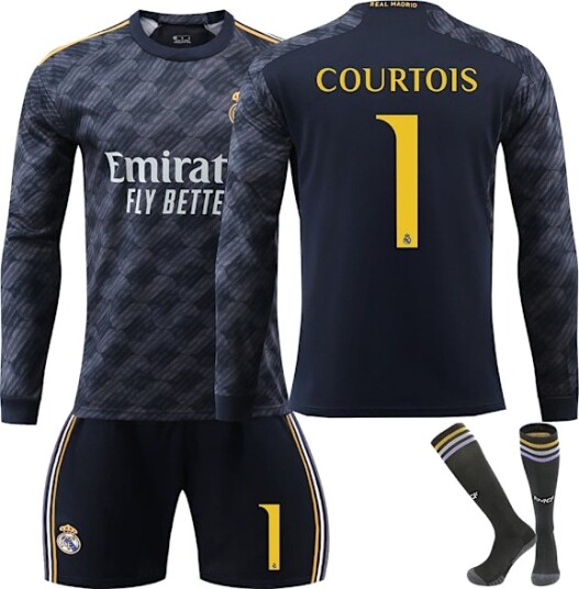 Madrid COURTOIS #5 2023/2024 RM Langarmet høst vinter Borte Barn Fotballtrøye/Shorts/Sokker Sett Ungdom barn Størrelser