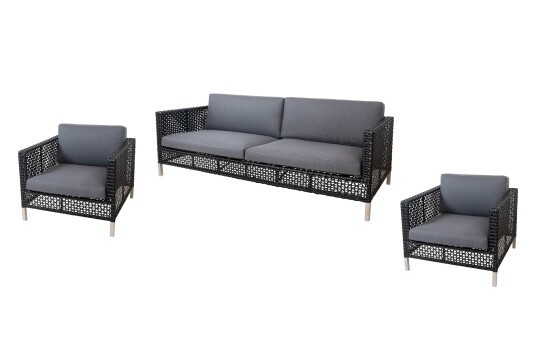 Cane-line Connect sofagruppe 3-seter sofa & 2 lenestoler Svart med grå pute