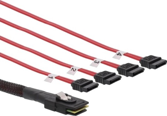 Inline 27610C 0,5 M Mini Sas Sff 8087 Male 4X Sata Hankjønn/Hankjønn Rød 48 G