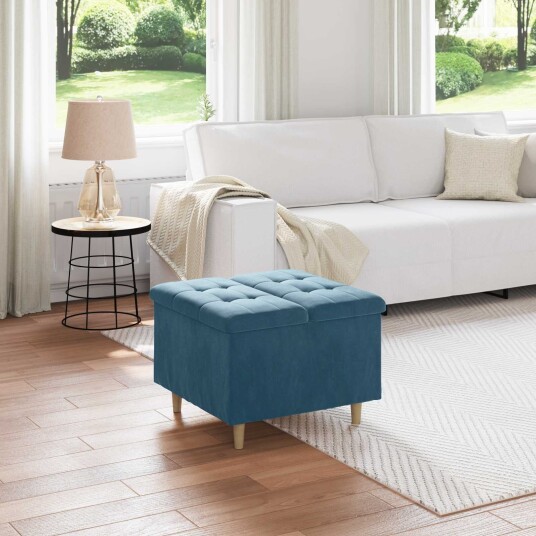 vidaXL Oppbevaringsottoman med pute Blå 60 x 60 x 45 cm Fløyel