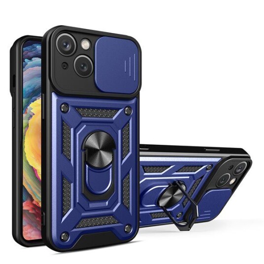 Hurtel Hybrid Armor Camshield Iphone 14 Plus-Deksel Pansret Deksel Med Kameradeksel Blå