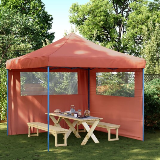  Sammenleggbart partytelt pop-up med 2 sidevegger terrakotta 4004926