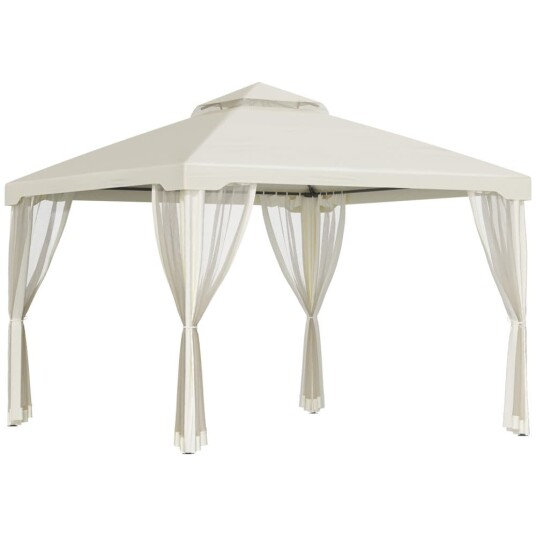 Garden Gazebo 3X3X2,6M Pavilion Hagetelt Med 4 Sidevegger Værbestandig Metall + Polyester Kremhvit