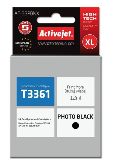 Activejet Ae-33Pbnx Høyt (Xl) Utbytte Foto Sort Pigmentbasert Blekk 12 Ml 1 Stykker Enkeltpakke