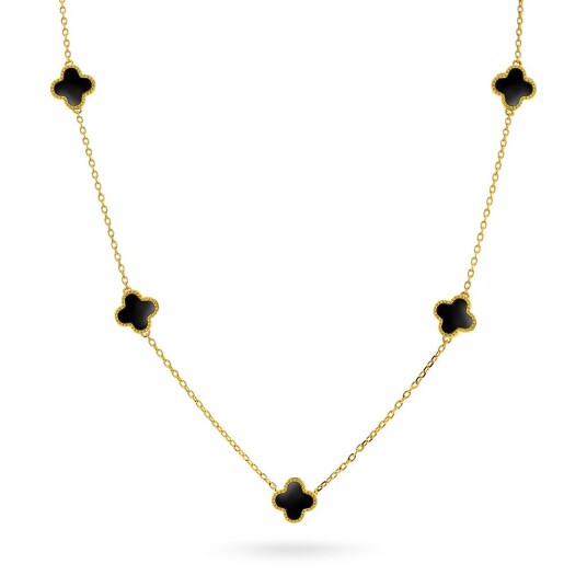 Pan Jewelry Kløver smykke i 925 sølv med syntetisk sort agat Pan Jewelry Kløver smykke i 925 sølv med syntetisk sort agat