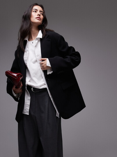 Topshop Louise Oversized Blazer Sort 38