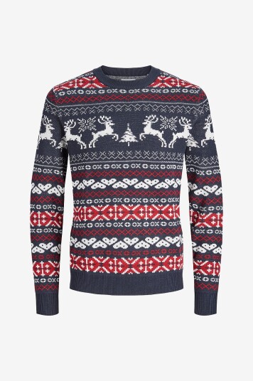 Jack & Jones Pullover jjXmas Frosty Knit Crew Neck Blå