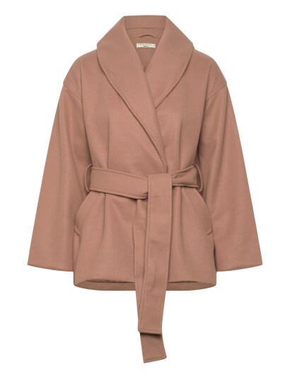 Gina Tricot Shawl Collar Short Coat Beige XL