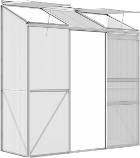 Drivhus Tomato House Drivhus med skyvedør og hengslede takvinduer Laget av polykarbonat og aluminium sølv 192 x 68 x 196 cm for