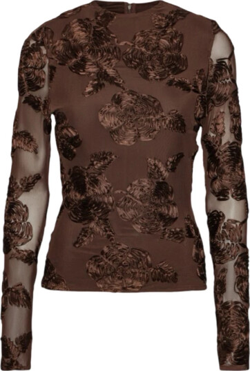 ROTATE Birger Christensen Flower Mesh Ls Top Brown 38