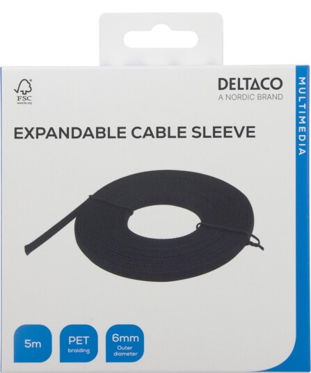 Deltaco Nylon kabelstrømpe 6 mm 5 m svart