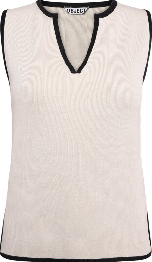 Object Objviva S/L Re V Neck Knit Top Noos Cream M