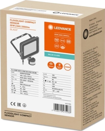 Ledvance Floodlight Led Projektor Flood Compact Sensor V 20W 840 Sym 100 Bk 4058075575288