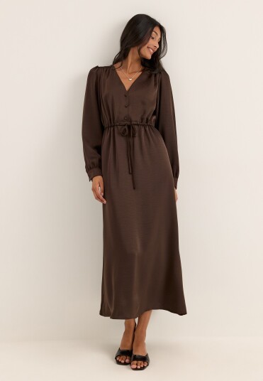 Bubbleroom Satin Puff Sleeve Maxi Dress