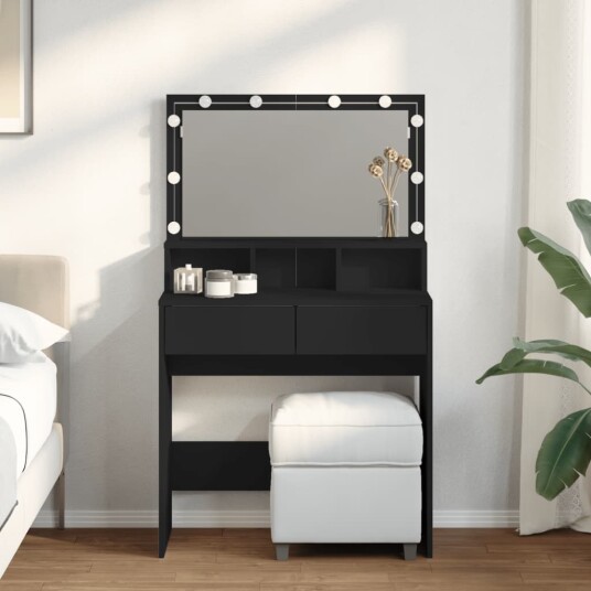 Sminkebord med LED svart 80x41x134,5 cm