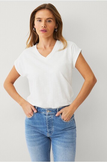 Ellos Collection - Topp med v-hals - Hvit