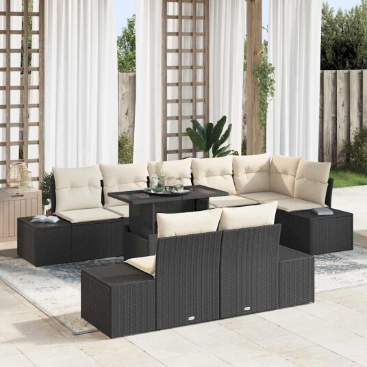 vidaXL Hagesofa Set 9 stk. Svart og krem polyrotting