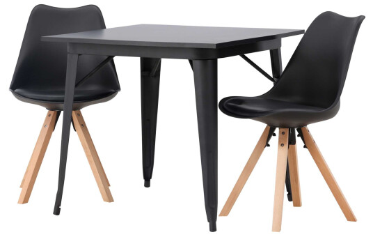 Venture Design Tempe & Zeno spisegruppe Svart/svart 2 stoler & bord 80 x 80 cm