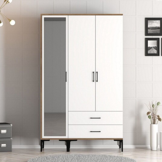 Kumsal Garderobe med Speil - Brun/Hvit