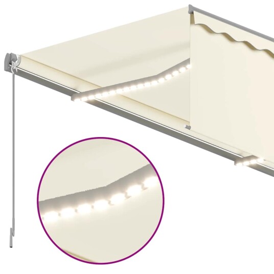 vidaXL Manuell uttrekkbar markise med rullegardin&LED 3x2,5 m kremhvit