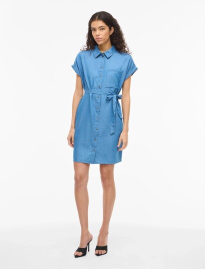 Vila Vinori S/S Shirt Dress Noos Blue 36 Vila Vinori S/S Shirt Dress Noos Blue 36