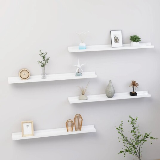 vidaXL Vegghyller 4 stk h?yglans hvit 80x9x3 cm
